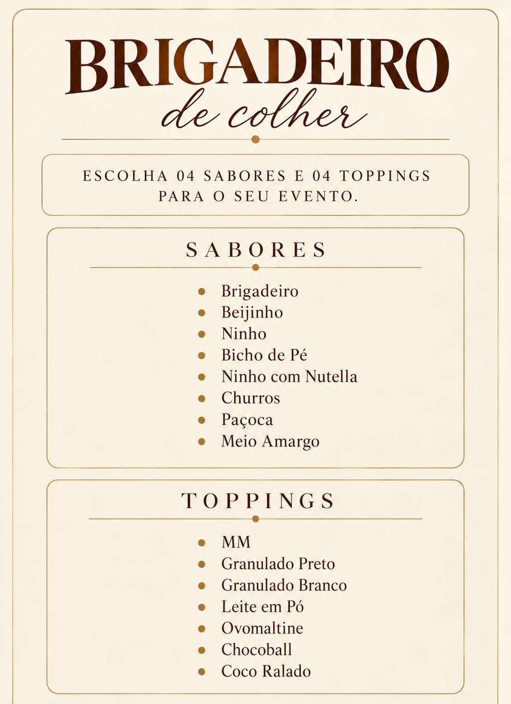 Cardápio de brigadeiro de colher